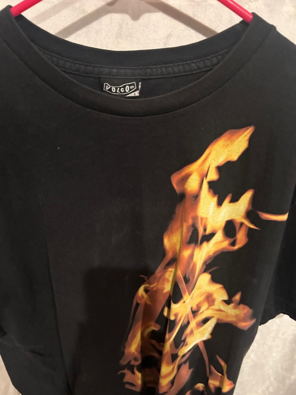 Volcom Black Tee with Orange Flame Graphic